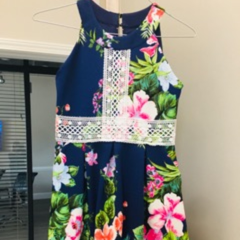 Girls Navy Tropical Floral Dress